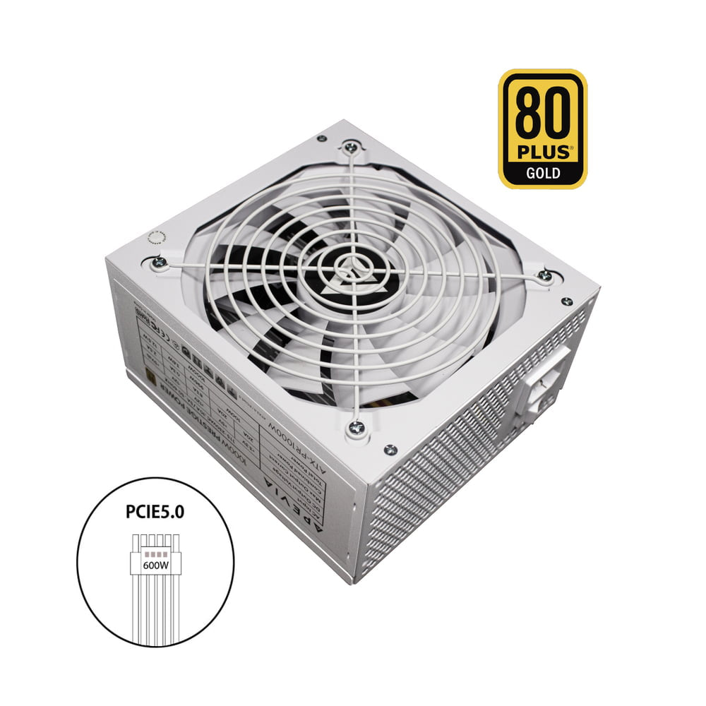 GUNMANSA Apevia ATX-PR1000W-WH PCIE 5.0 & ATX 3.0 Prestige 1000W 80+ Gold Rated, PCIE 5.0 / Gen 5 12VHPWR Connector, Active PFC ATX Gaming Power Supply White