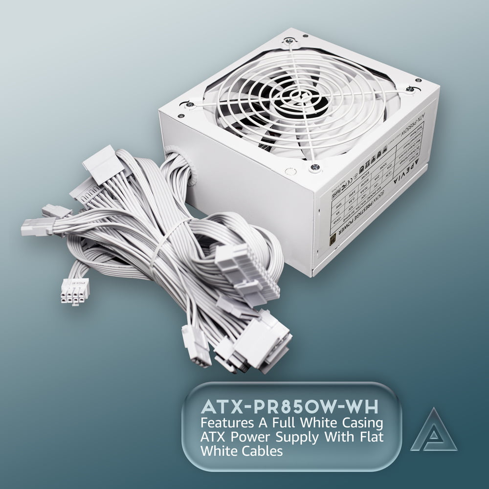 GUNMANSA Apevia ATX-PR850W-WH PCIE 5.0 & ATX 3.0 Prestige 850W 80+ Gold Rated, PCIE 5.0 / Gen 5 12VHPWR Connector, Active PFC ATX Gaming Power Supply White