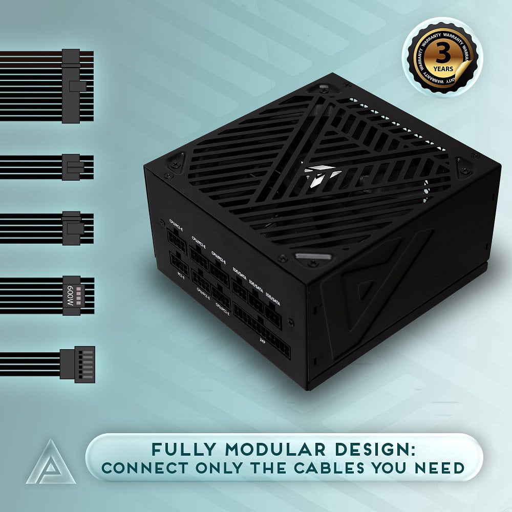 GUNMANSA Apevia ATX-SL1200W Soul 1200W ATX 3.0 & 3.1 Compatible, Fully Modular, PCIe 5.1 12V-2x6 Connector, ATX Active PFC, DC to DC Converter Design, 140mm Silent Fan, RoHS Compliance, Gaming Power Supply
