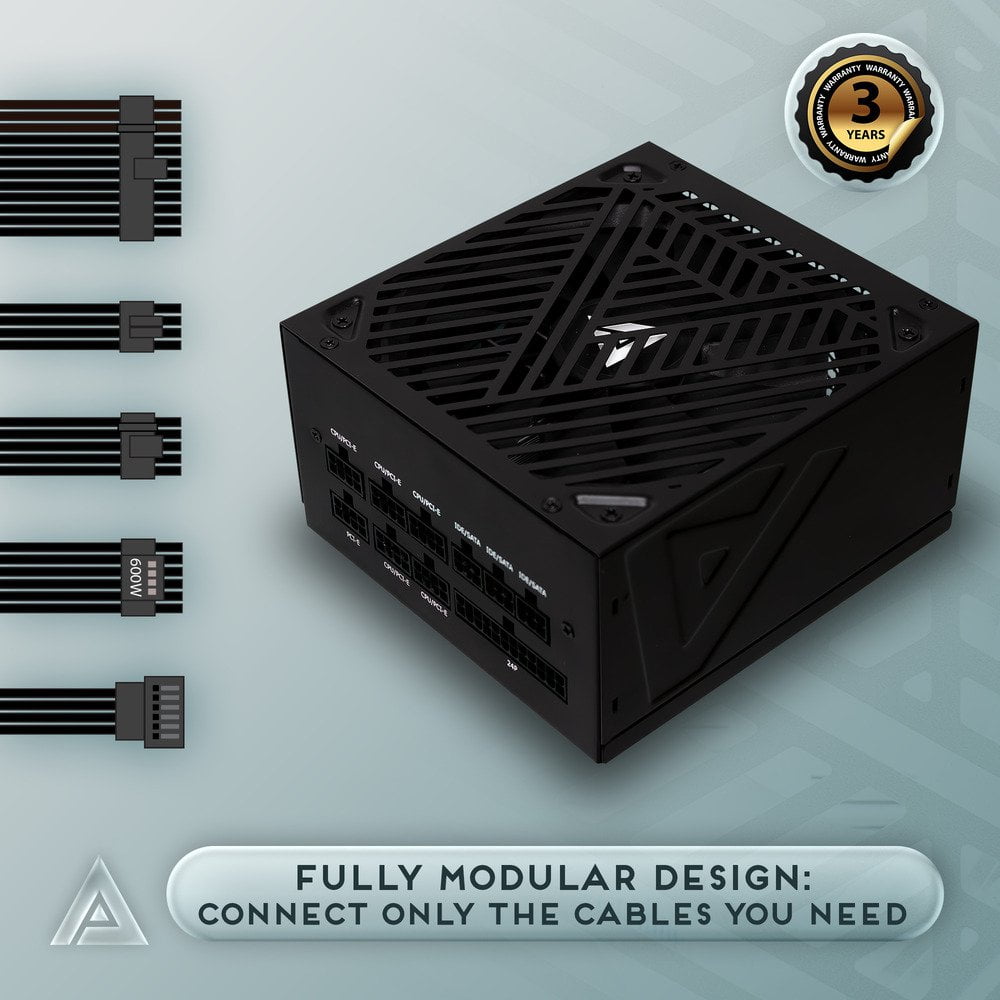 GUNMANSA Apevia ATX-SL850W Soul 850W ATX 3.0 & 3.1 Compatible, Fully Modular, PCIe 5.1 12V-2x6 Connector, ATX Active PFC, DC to DC Converter Design, 140mm Silent Fan, RoHS Compliance, Gaming Power Supply