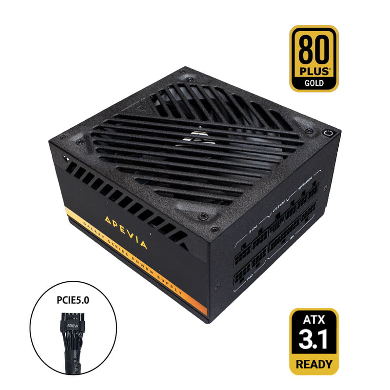 GUNMANSA Apevia Galaxy 1000W 80+ Gold ATX 3.1 Fully Modular Gaming PSU, PCIe 5.1 12VHPWR, Japanese Caps, Silent 135mm FDB Fan, High-Wattage PSU for the latest NVIDIA Graphics Cards & Dual GPU Builds, GALAXY1000W