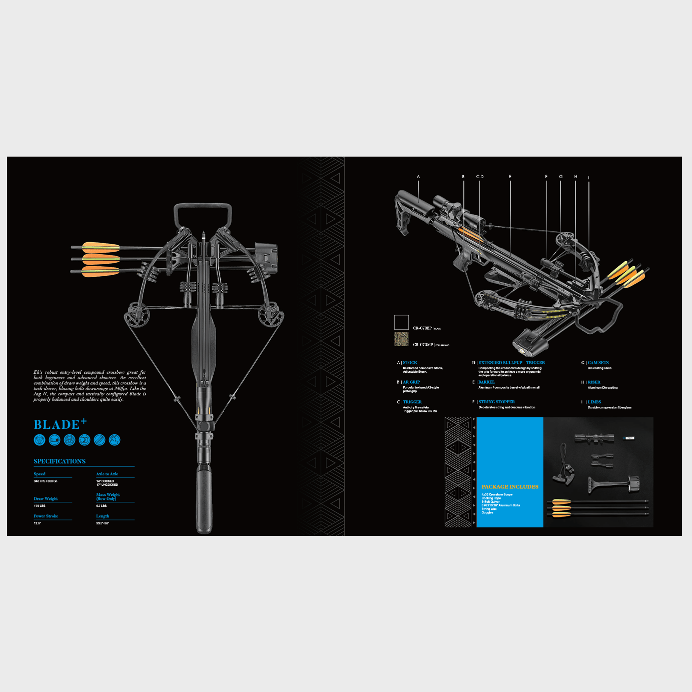 GUNMANSA ARCHERY EKCR-070BP BLADE PLUS345 X BOW 175LB - BLACK Crossbow