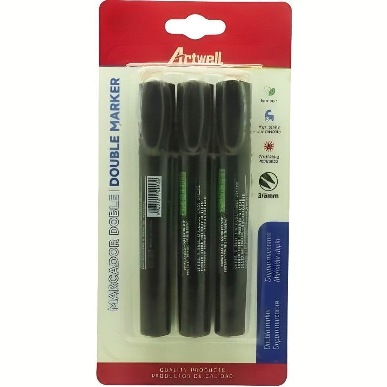 GUNMANSA Artwell 3 Pack Permanent Double Black Marker