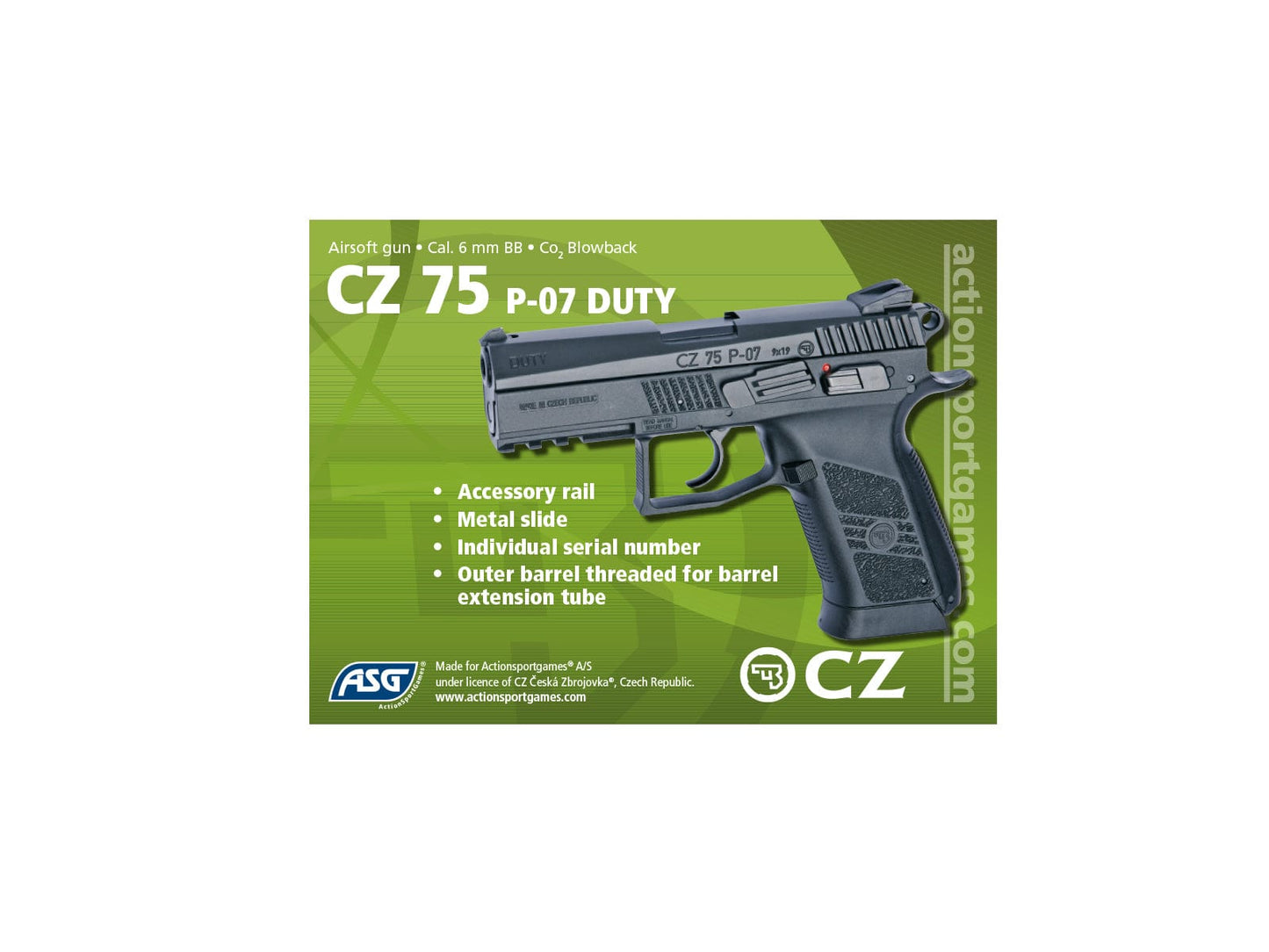 GUNMANSA ASG CZ 75 PO-7 Duty Gas Gun (Semi Auto|Blowback|CO2|20 Rounds|361 FPS|2.1J|4.5mm BB) 16728