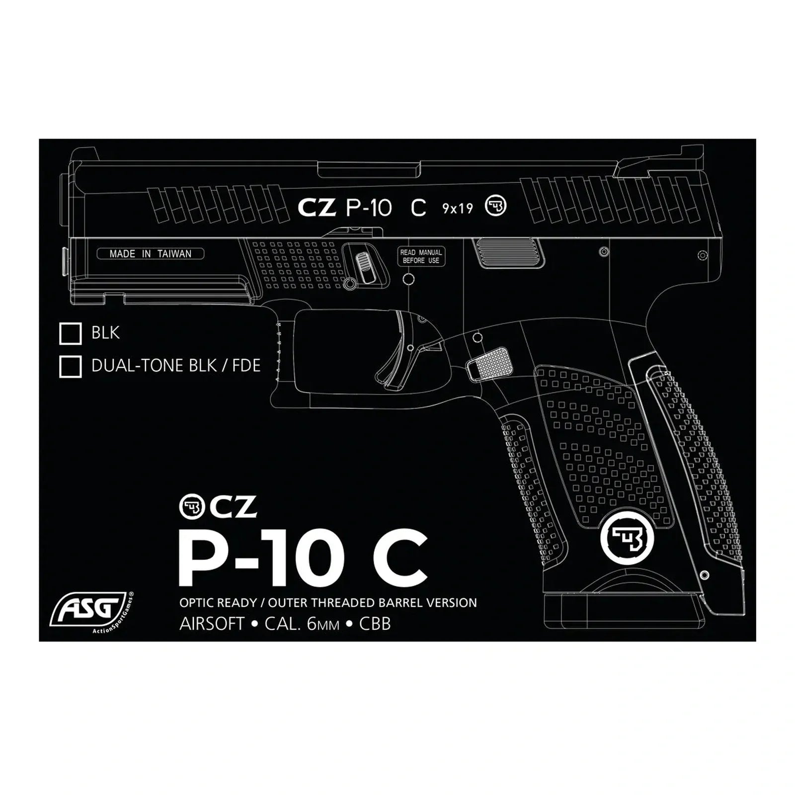GUNMANSA ASG CZ P-10C FD Airsoft Pistol (CO2|Semi Auto|Blowback|22) 19924