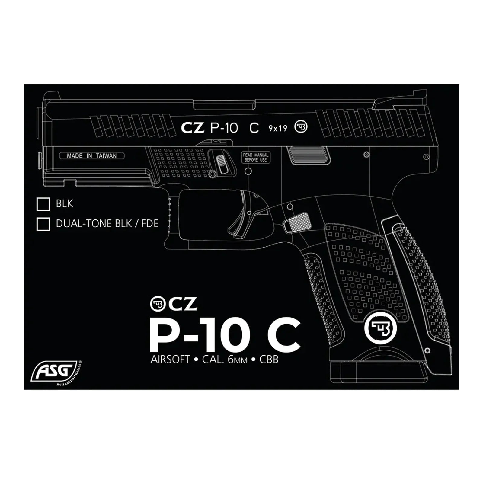 GUNMANSA ASG P-10C Airsoft Pistol (CO2|Semi Auto|Blowback|22) 19923