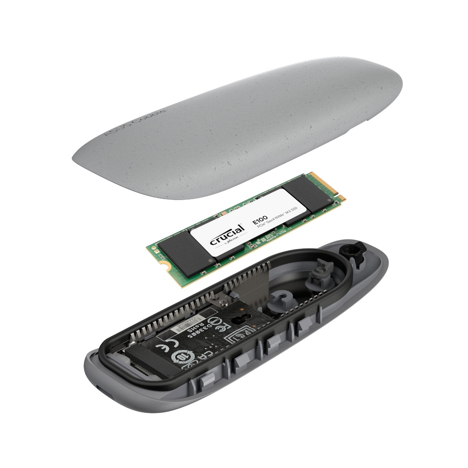GUNMANSA Asus Cobble M.2 SSD Type-C Enclosure and Crucial E100 2TB NVMe Bundle - Grey
