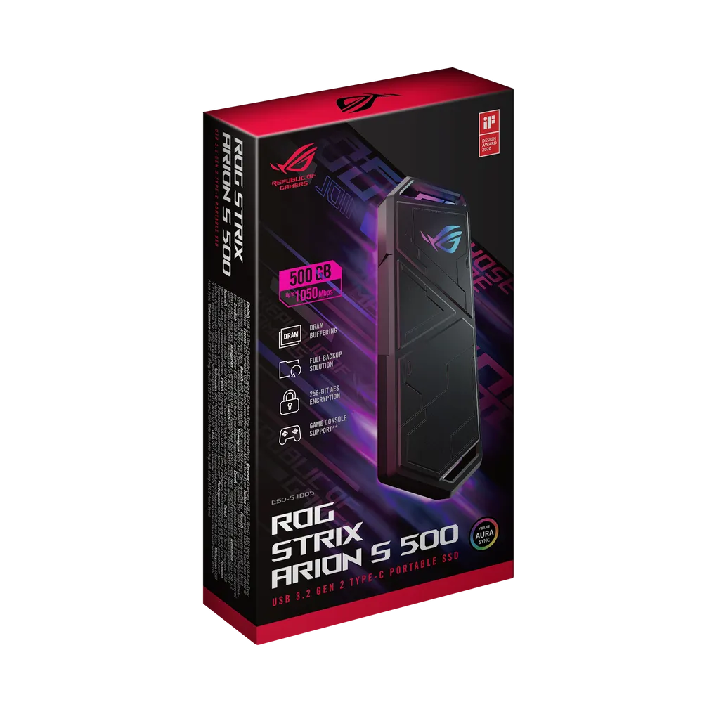 GUNMANSA ASUS ROG Strix Arion S500, 500 GB, USB Type-C, 3.2 Gen 2 (3.1 Gen 2), 1050 MB/s, 10 Gbit/s, Black