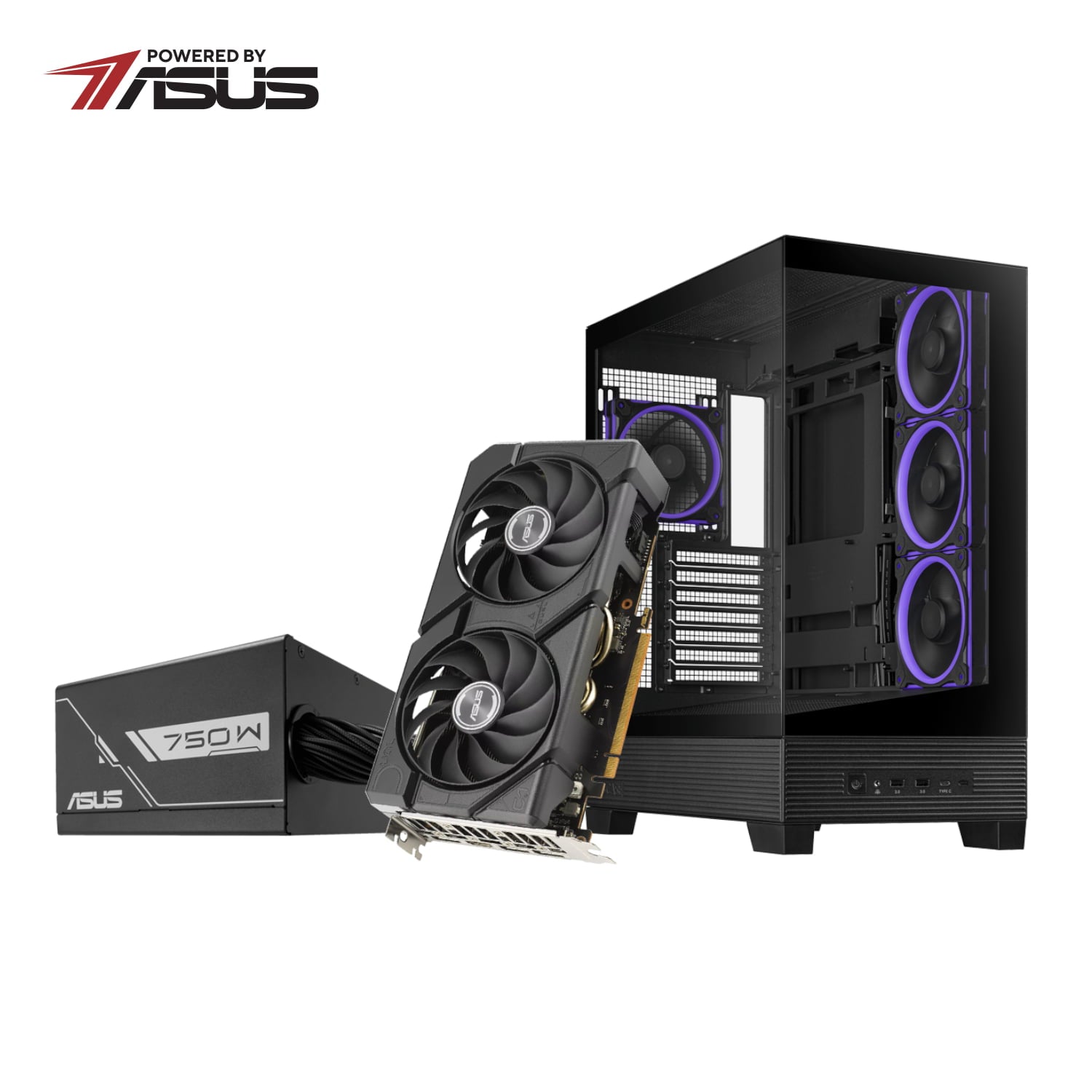GUNMANSA Asus UWM 2 Gaming Chassis/Graphics Card/Power Supply Combo (A31 PLUS | RX 7600 | PRIME 750W)