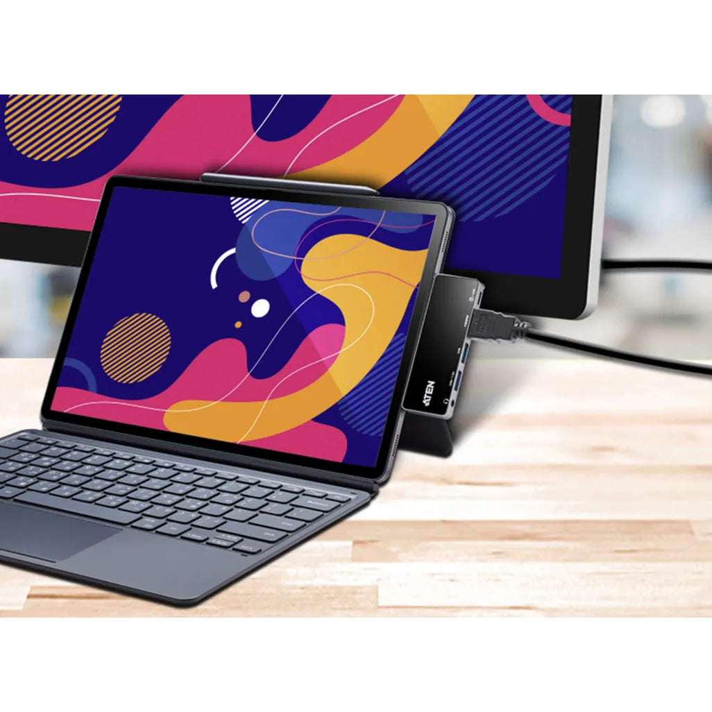 GUNMANSA ATEN Dock; USB-C 5-in-1 Travel Dock with Power Pass-Through - 1 x audio port; 2 x USB Type-A ports; 1 x HDMI; 1 x USB-C
