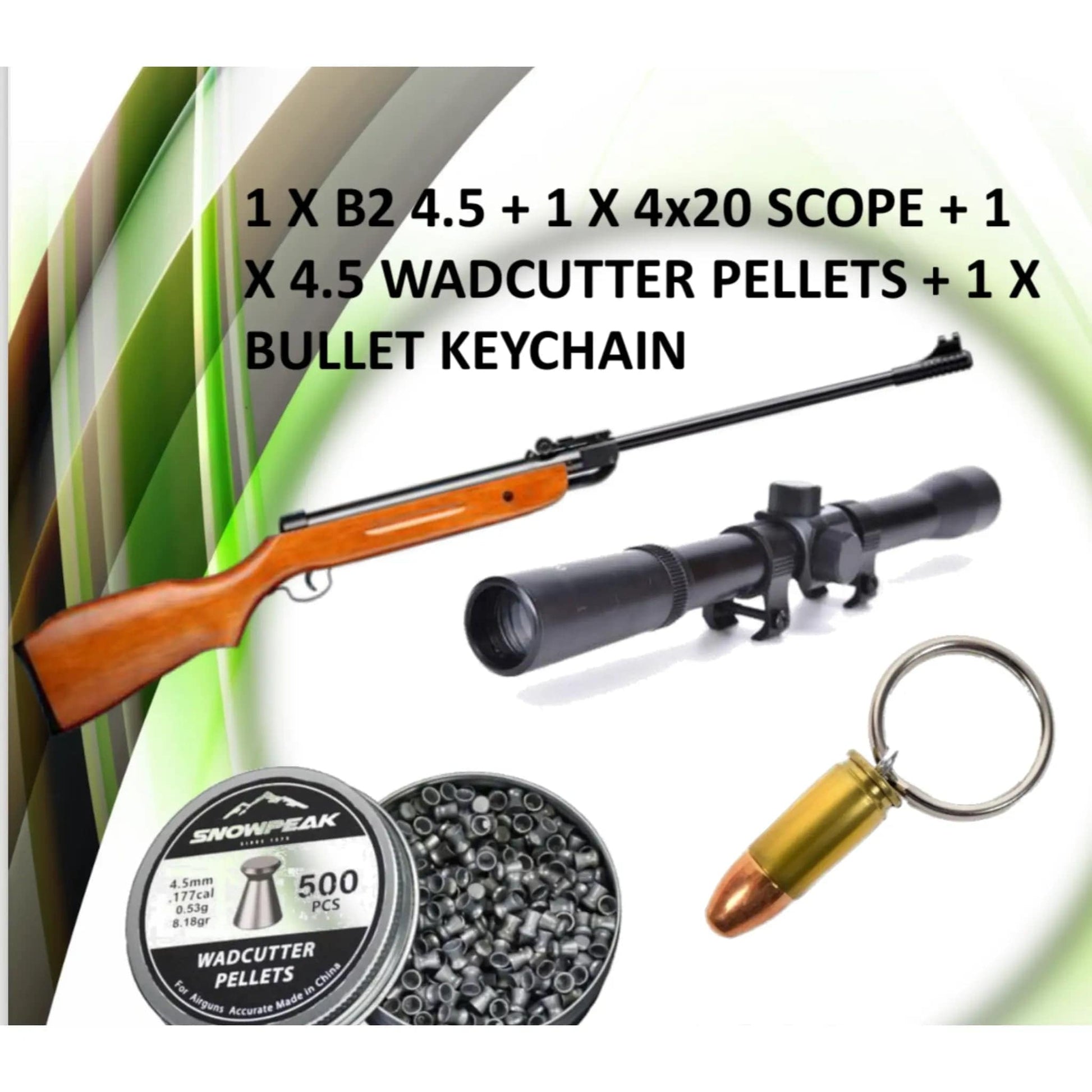 GUNMANSA B2 4.5mm PCP Air Rifle + 4.5mm Wadcutter Pellets + Bullet Keychain