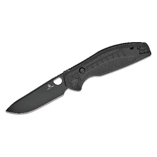 GUNMANSA BESTECH Button lock D2 BLACK PVD WITH CARBON FIBRE PATTERN G10 GREY HANDLE Knife – BMK12F-2