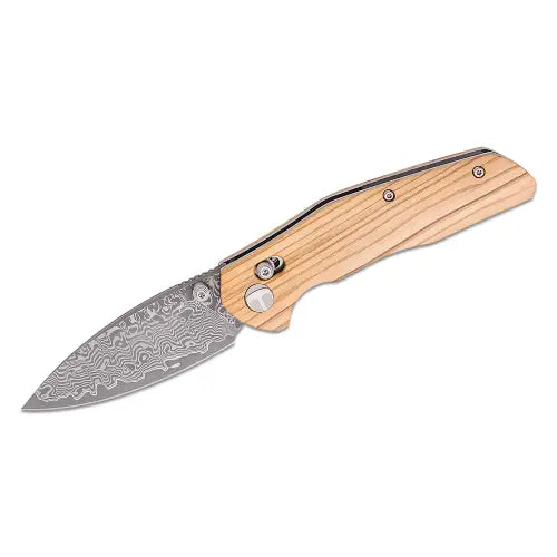 GUNMANSA BESTECH DAMASCUS ACID ETCHED OLIVEWOOD HANDLE - BMK02M