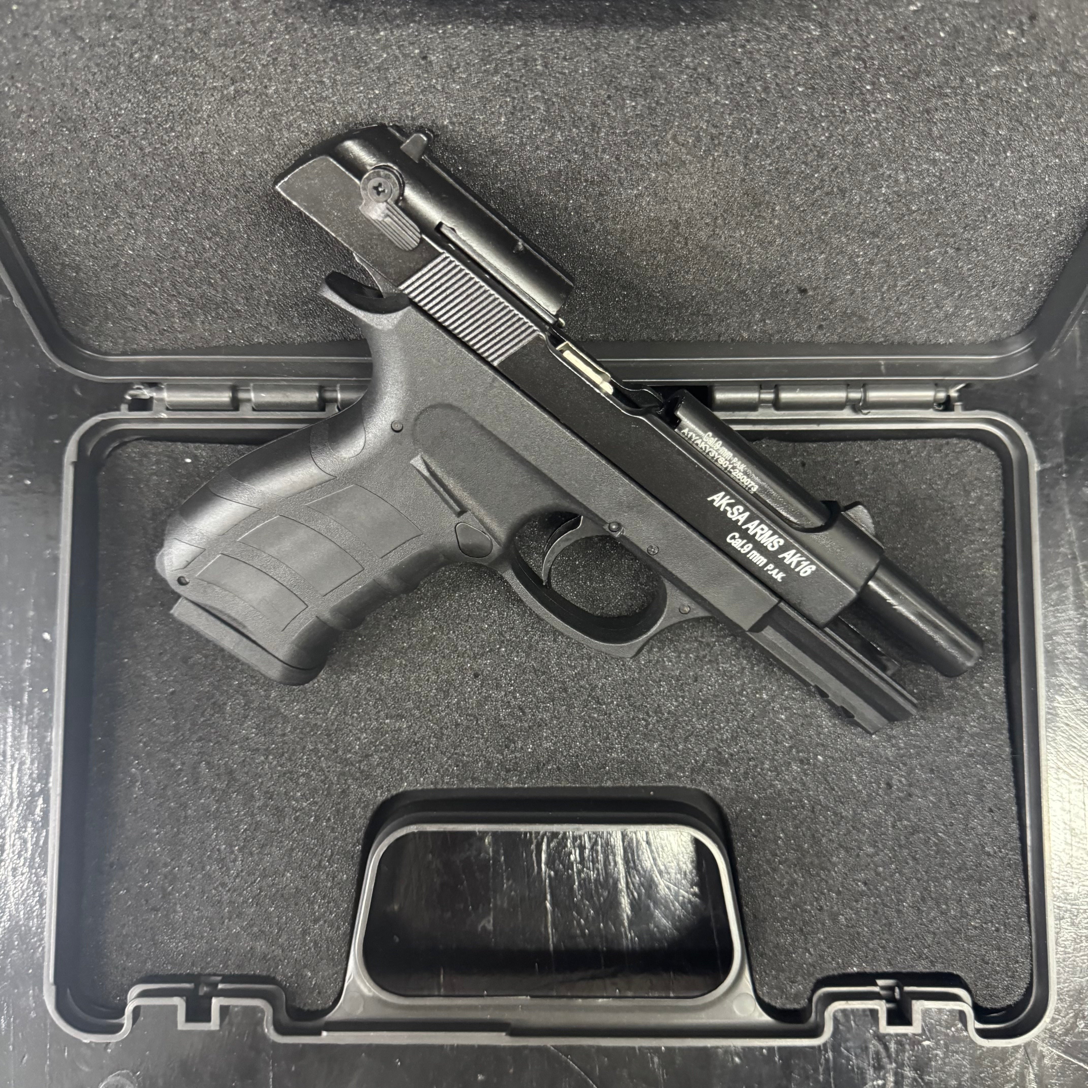 GUNMANSA BLANK GUN AKSA AK16-K9 Black Blank/Pepper Gun (Semi Auto|14+1|9mm PAK)