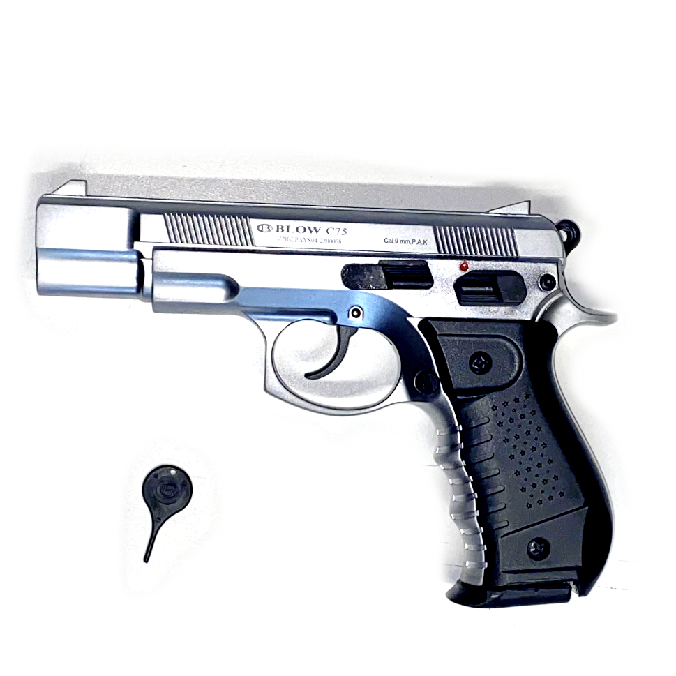GUNMANSA BLANK GUN Blow CZ75 Shiny Chrome Blank/Pepper Gun (Semi Auto|17+1|9mm PAK)