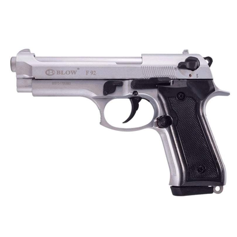 GUNMANSA BLANK GUN Blow F92 Mat Chrome Blank/Pepper Gun (Semi Auto/15+1/9mm PAK)