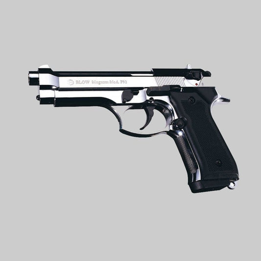 GUNMANSA BLANK GUN BLOW F92 SHINY CHROME BLANK/PEPPER GUN