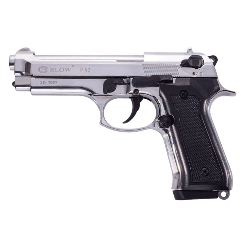 GUNMANSA BLANK GUN Blow F92 Shiny Chrome Blank/Pepper Gun (Semi Auto/15+1/9mm PAK) - GSA