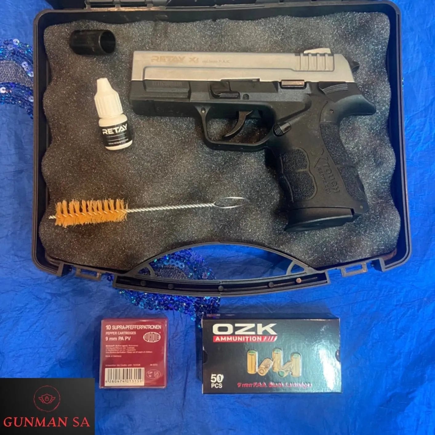 GUNMANSA BLANK GUN RETAY X1 MAT CHROME BLACK BLANK/PEPPER GUN