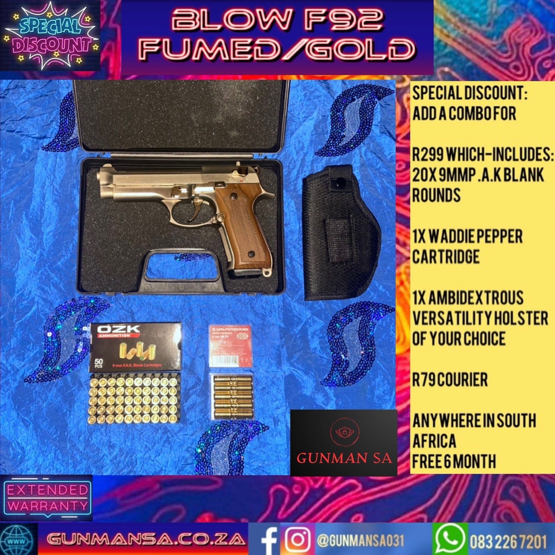 GUNMANSA BLOW F92 FUMED CHROME/GOLD BLANK PEPPER GUN