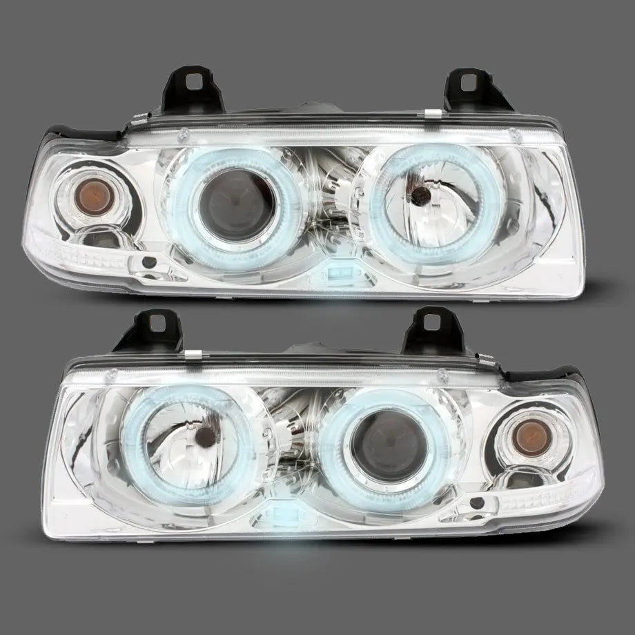 GUNMANSA BM E36 3-Series (93-98) Chrome Angel Eye Projector Headlights - 4Dr