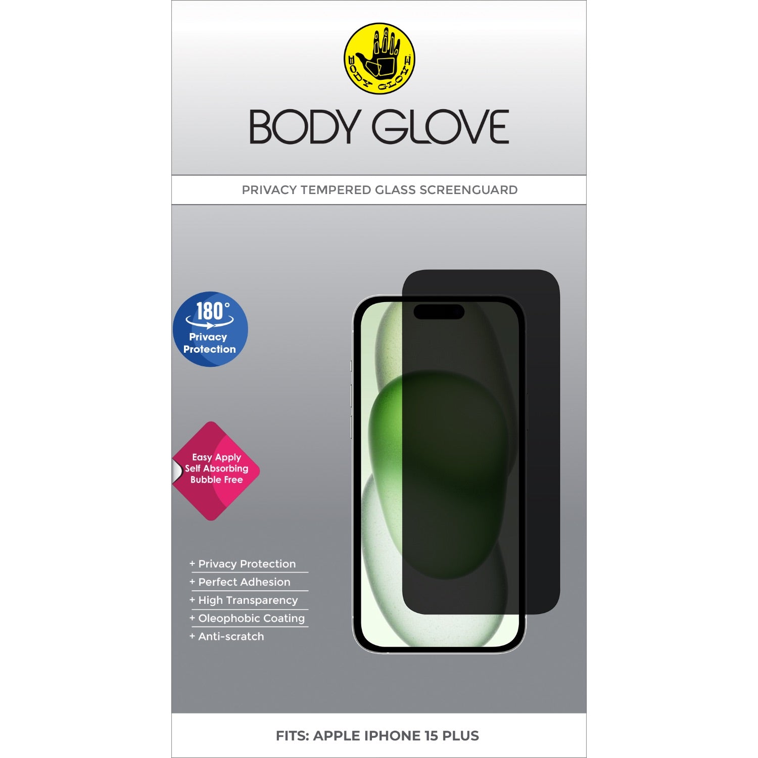 GUNMANSA Body Glove Privacy Tempered Glass Screen Protector - Apple iPhone 15 Plus