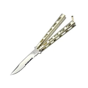 GUNMANSA Butterfly Knife Silver Skeletonized Handle - 7128P