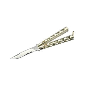 GUNMANSA Butterfly Knife Silver Skeletonized Handle - 7128P