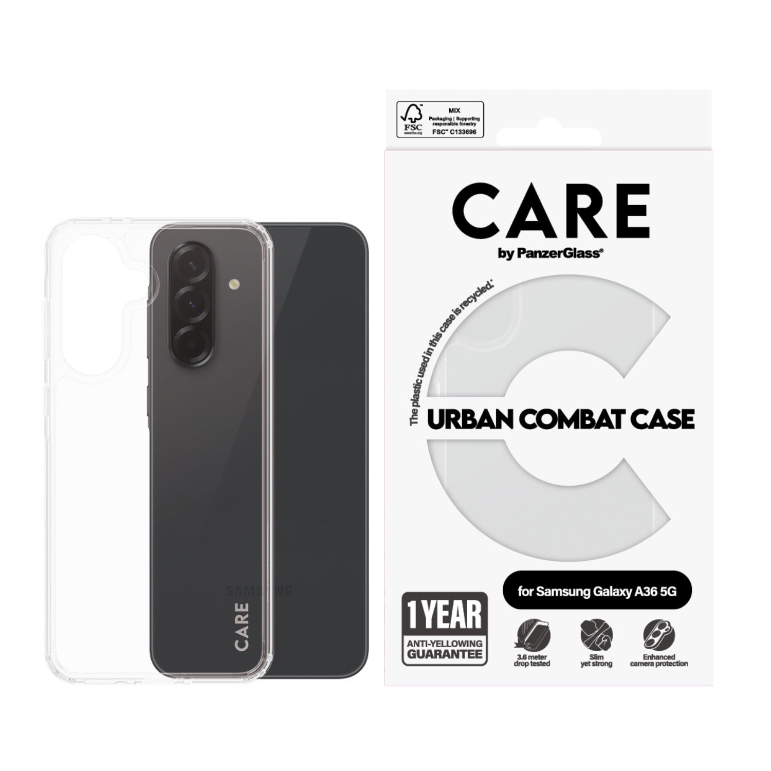 GUNMANSA Care by PanzerGlass Urban Combat Case - Samsung Galaxy A36 – Clear