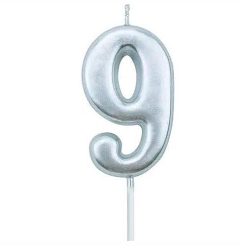 GUNMANSA Casey 10cm Silver Numerical Birthday Candle Nr.9