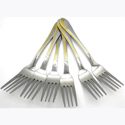 GUNMANSA Casey Catering 6 Piece Stainless Steel Dinner Table Forks Gold Wave