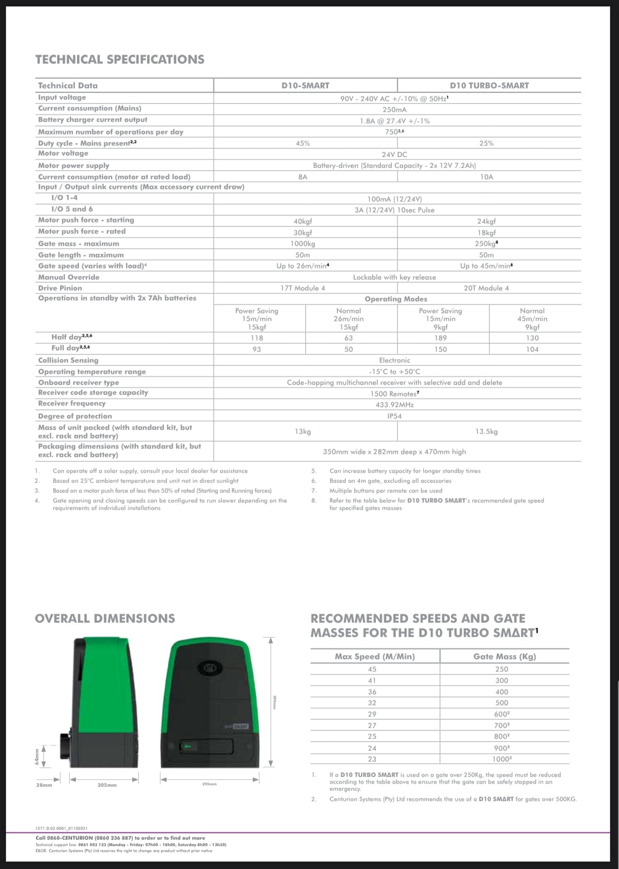 GUNMANSA Centurion Sliding Gate D10 Smart 1000kg No Batt / No Base Plate