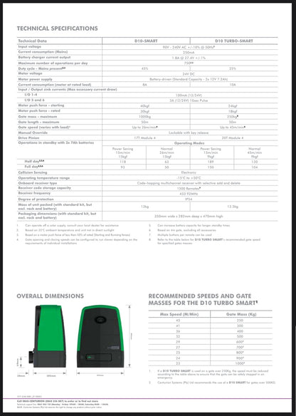 GUNMANSA Centurion Sliding Gate D10 Smart 1000kg No Batt / No Base Plate