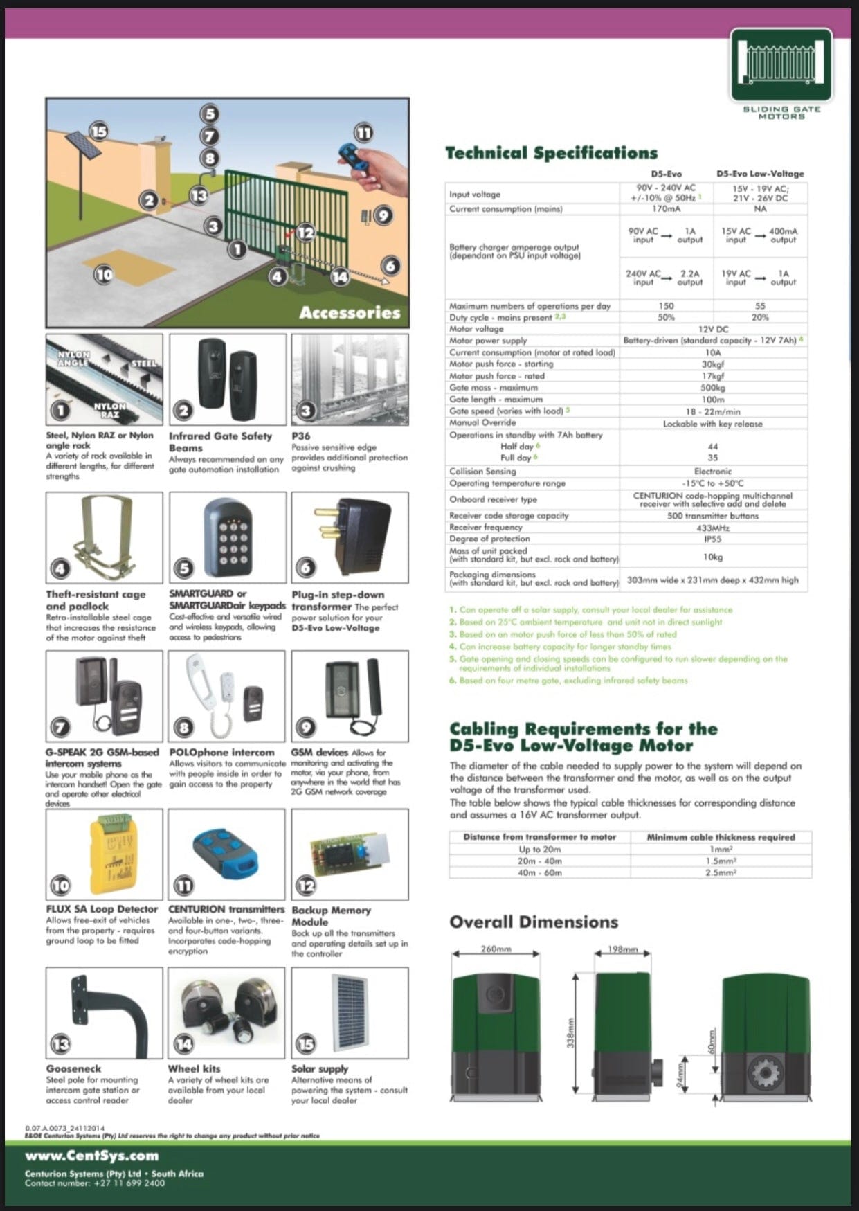 GUNMANSA Centurion Sliding Gate D5 EVO 12V Motor (500Kg)