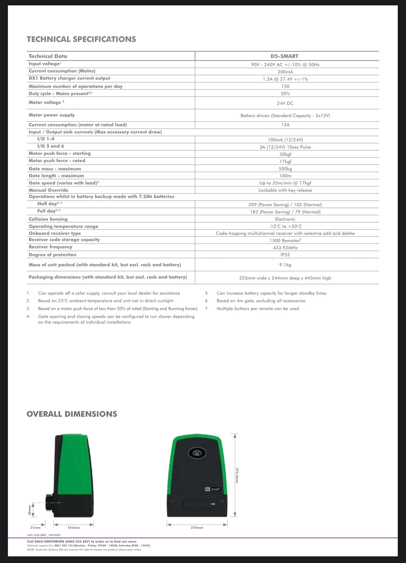 GUNMANSA Centurion Sliding Gate Kit D5 EVO SMART + 2xTx4 + 4m Rack + Batt + Base SPECIAL - GSA