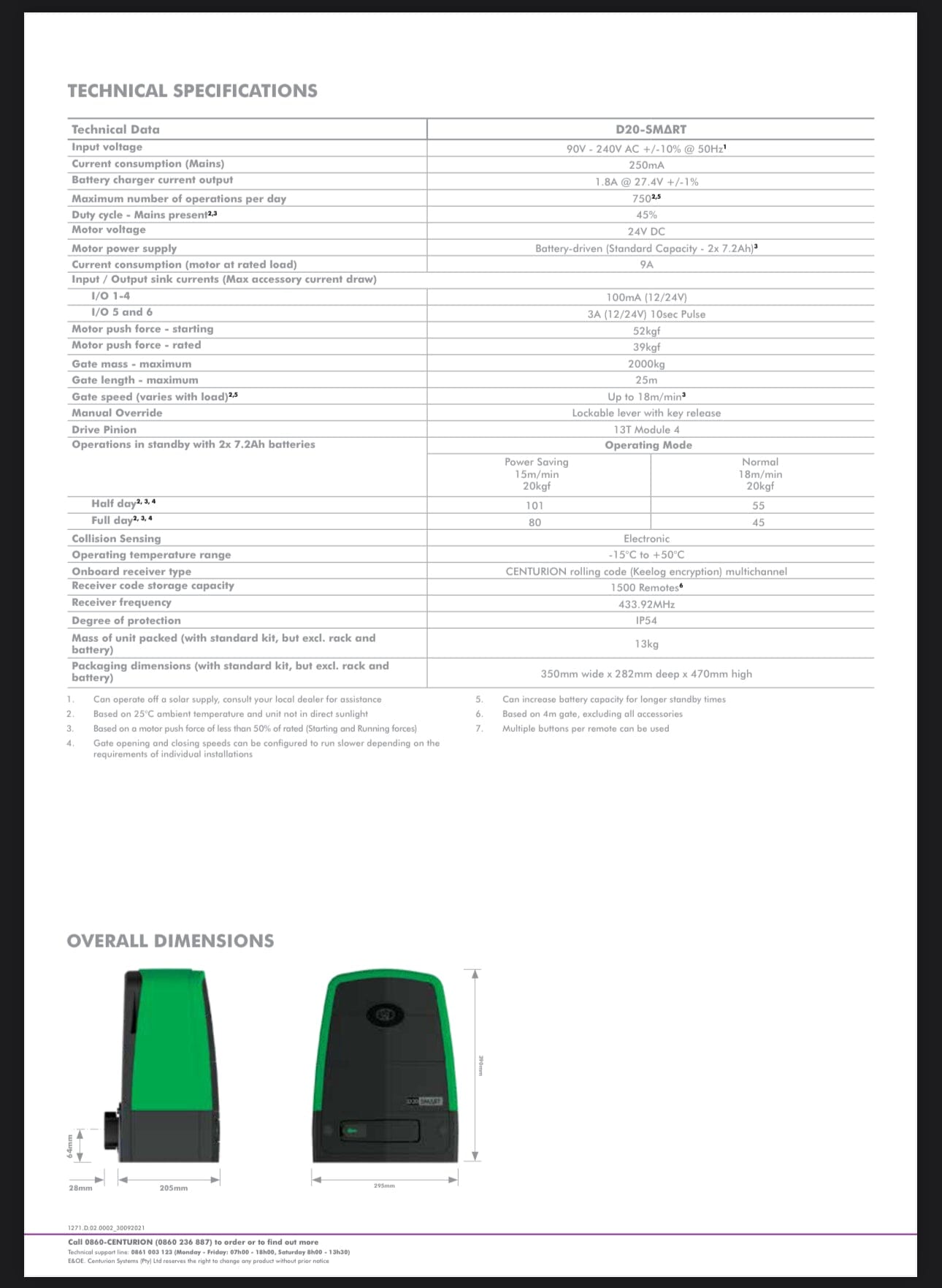 GUNMANSA Centurion Sliding Gate Motor Kit D20 Smart 24VDC Motor INCL Steel Rack & Batteries (2000kg)