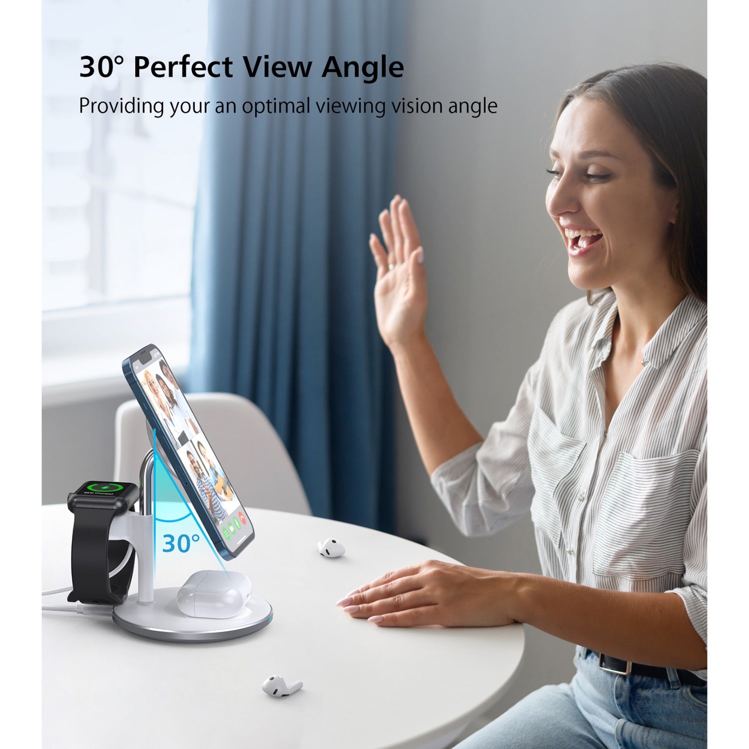 GUNMANSA Choetech Fast Wireless 3 In 1 Charger 15W - White