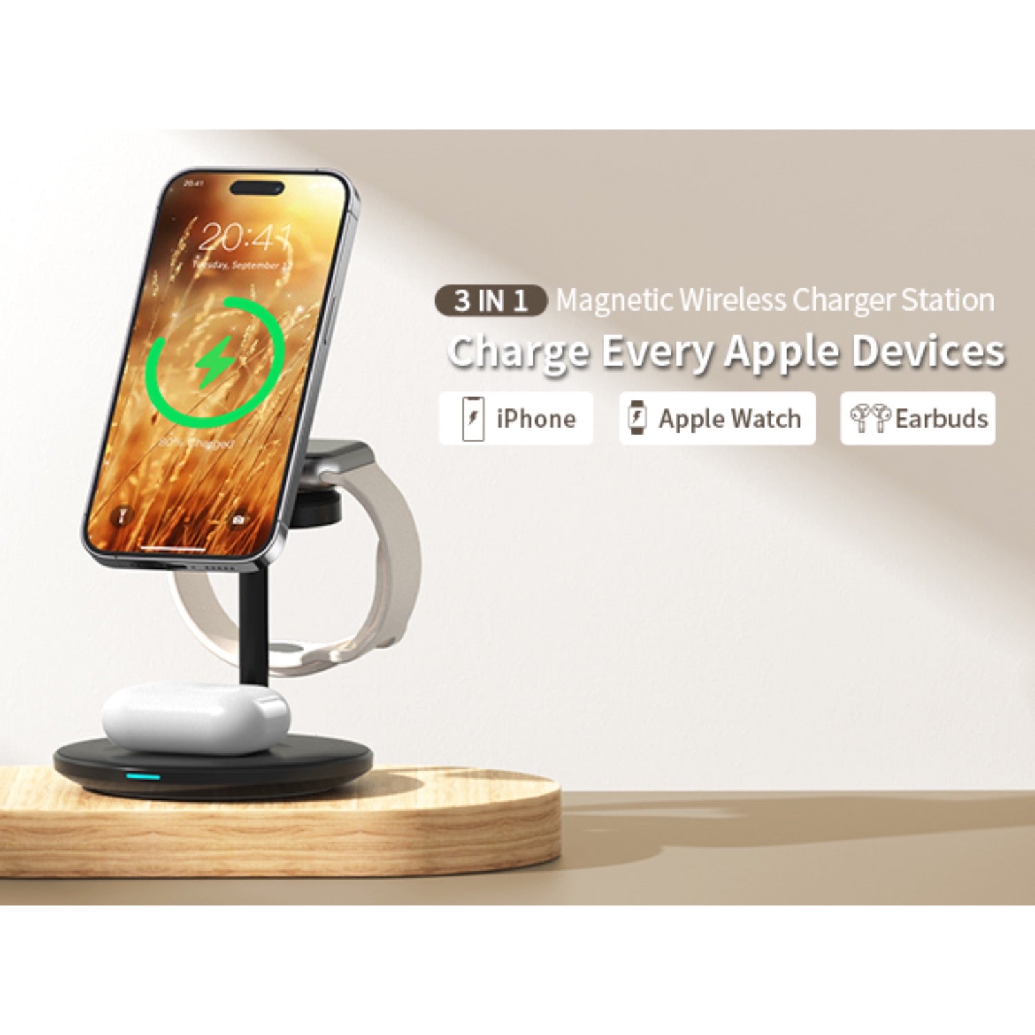 GUNMANSA Choetech Fast Wireless 3 In 1 Magnetic Charging Stand T585-F 15W - Black