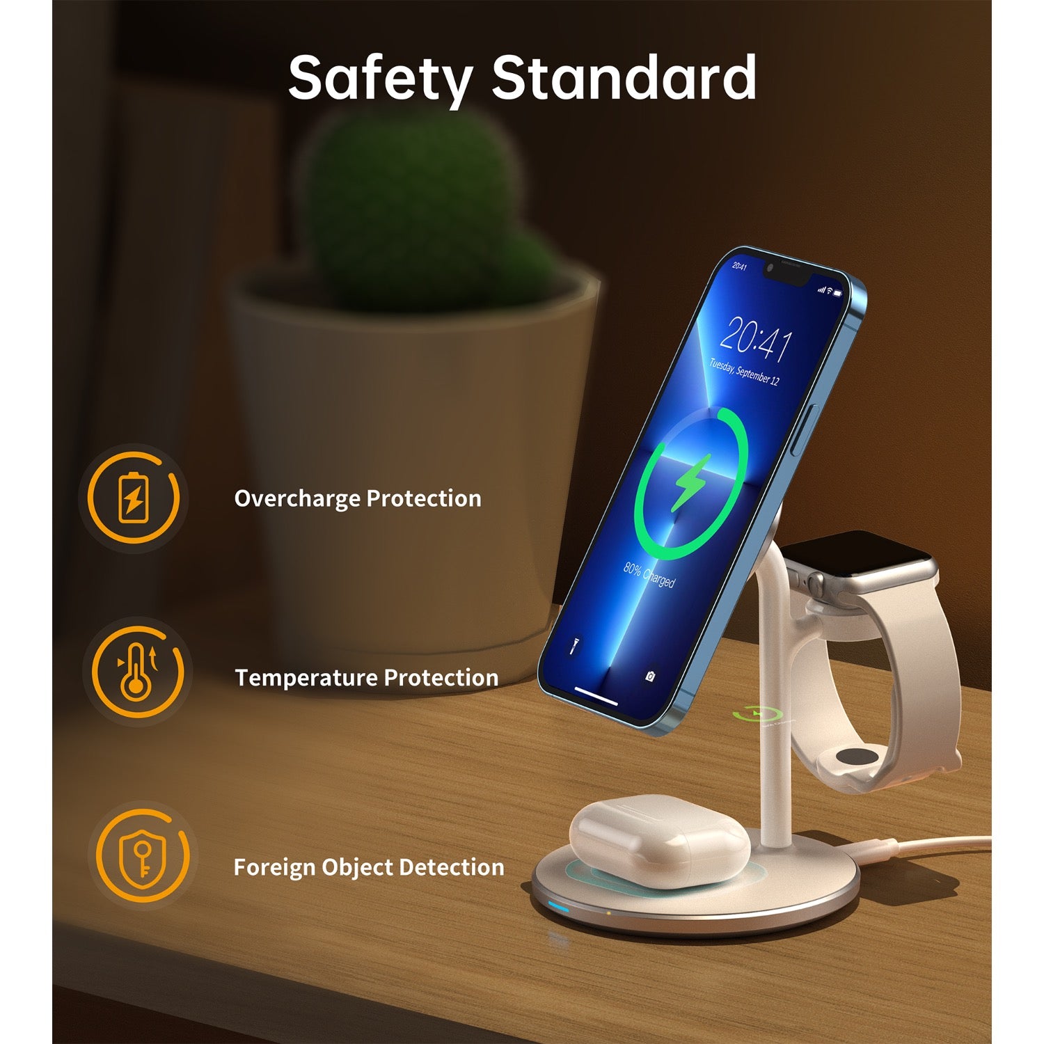 GUNMANSA Choetech Fast Wireless 3 In 1 Magnetic Charging Stand T585-F 15W - White