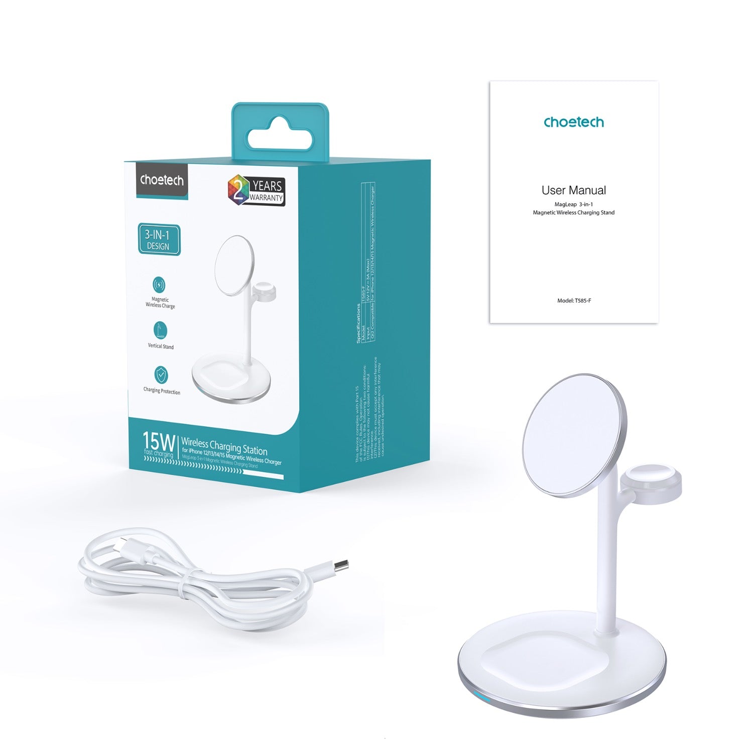 GUNMANSA Choetech Fast Wireless 3 In 1 Magnetic Charging Stand T585-F 15W - White