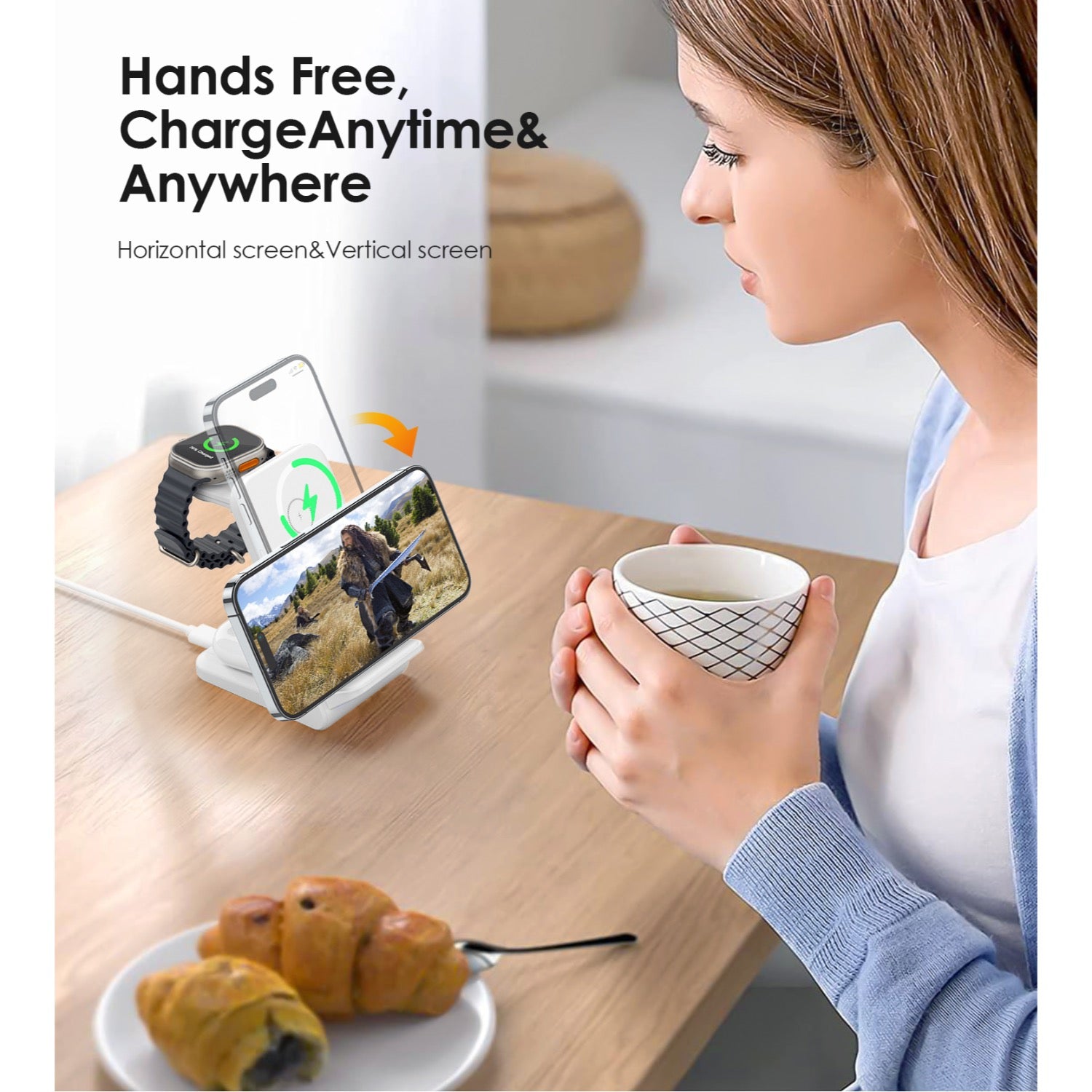 GUNMANSA Choetech Fast Wireless 4 In 1 Magnetic Charging Stand T608-F 15W - White