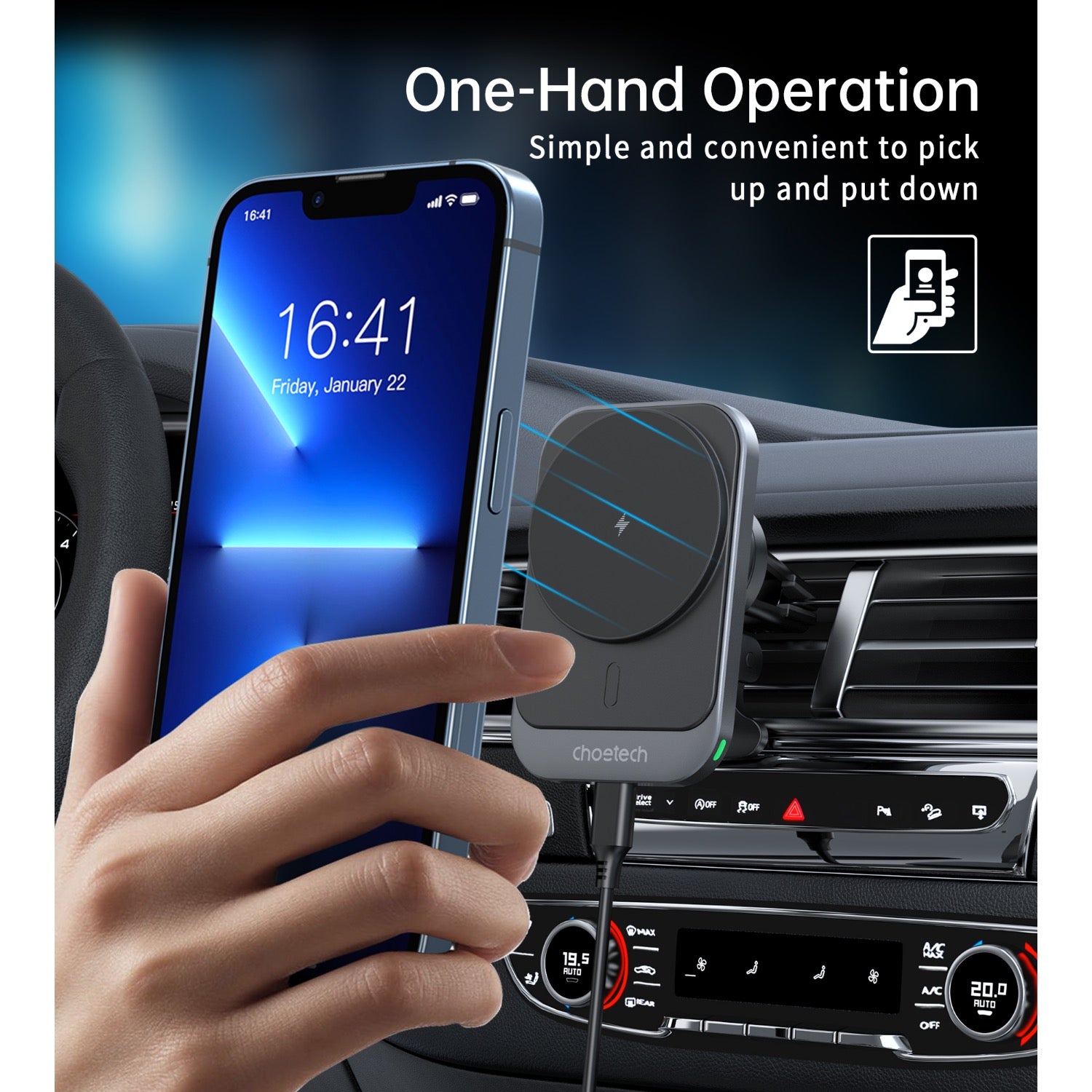 GUNMANSA Choetech Magnetic Wireless Car Charger T206-F 15W - Black