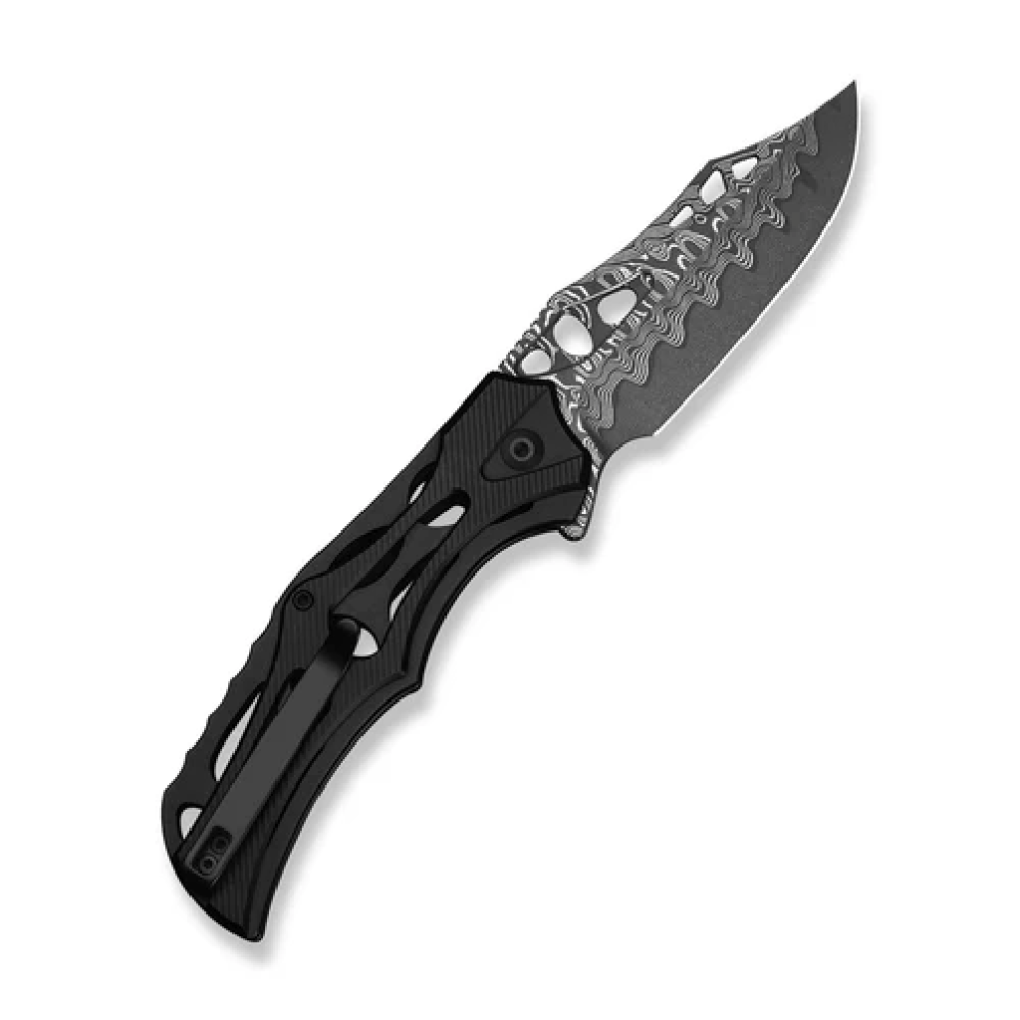 GUNMANSA Civivi Biophase Flipper & Button Lock Knife Black Handle Damascus C23083-DS1