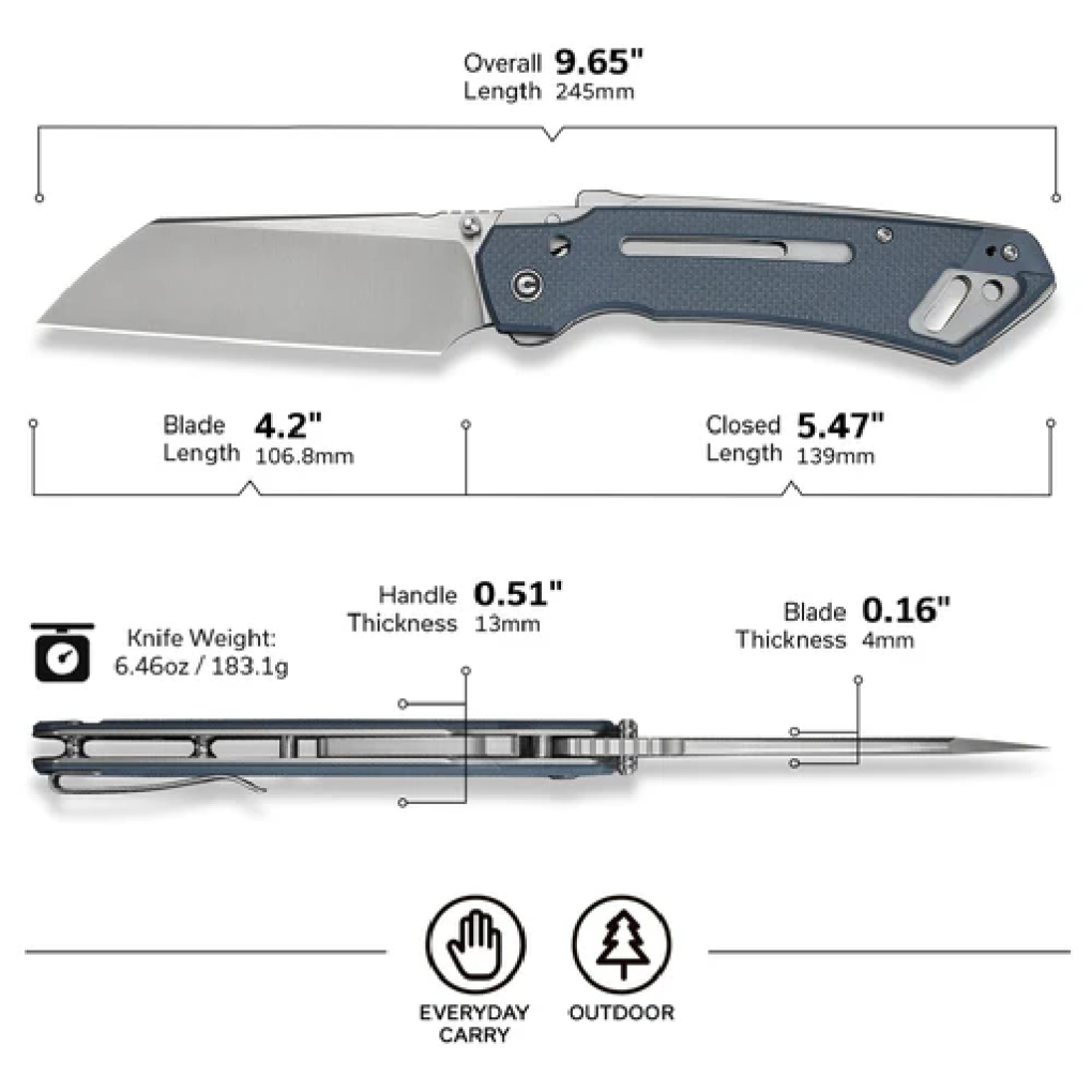 GUNMANSA Civivi Buster FG Neutral Blue Thumb Stud & Superlock Knife G10 Handle C24052-2