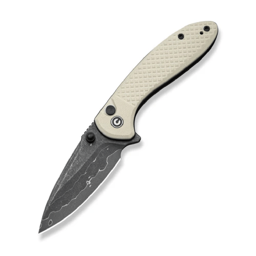 GUNMANSA Civivi Faeger Flipper &amp; Button Lock Knife Ivory G10 Handle Damascus C24031-DS1