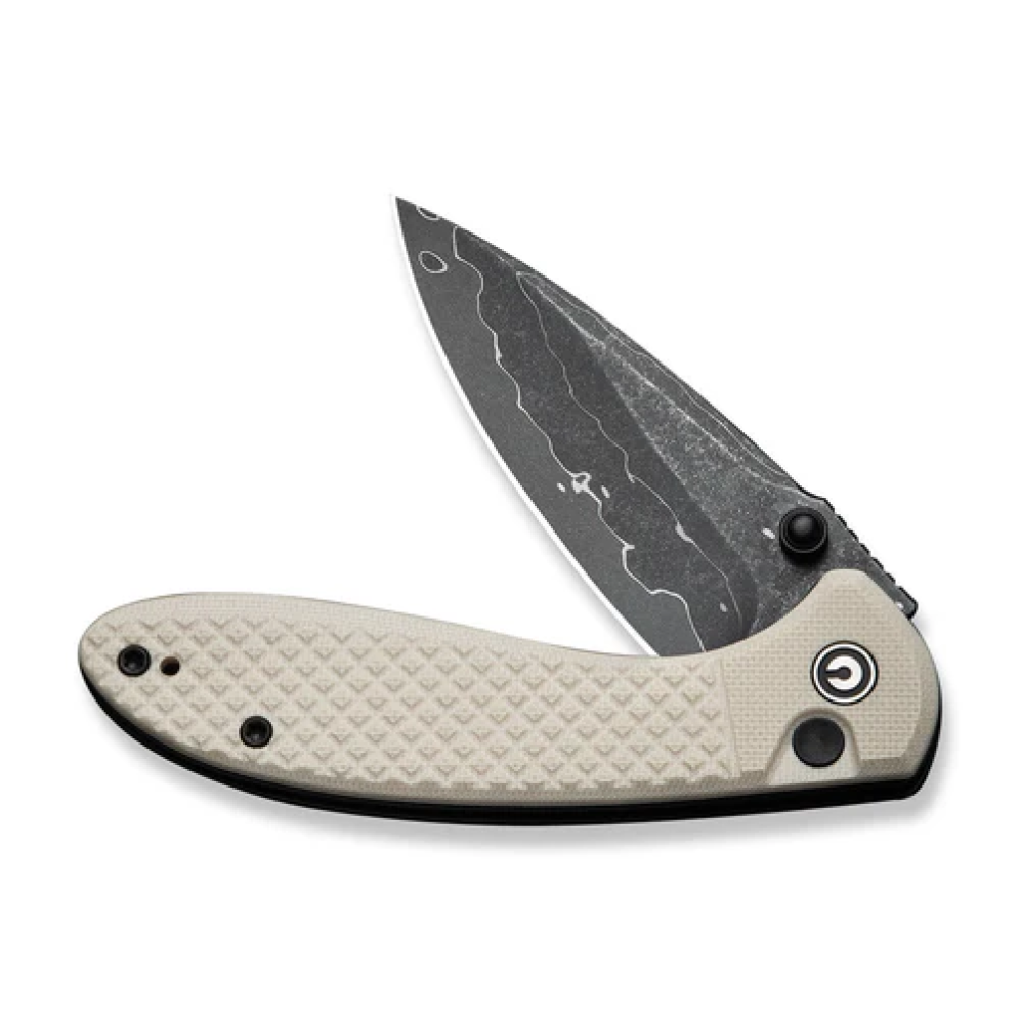 GUNMANSA Civivi Faeger Flipper & Button Lock Knife Ivory G10 Handle Damascus C24031-DS1