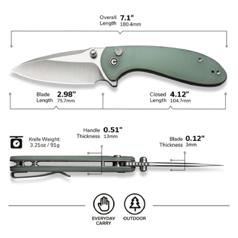 GUNMANSA Civivi Faeger Flipper & Button Lock Knife Natural G10 Handle-C24031-3