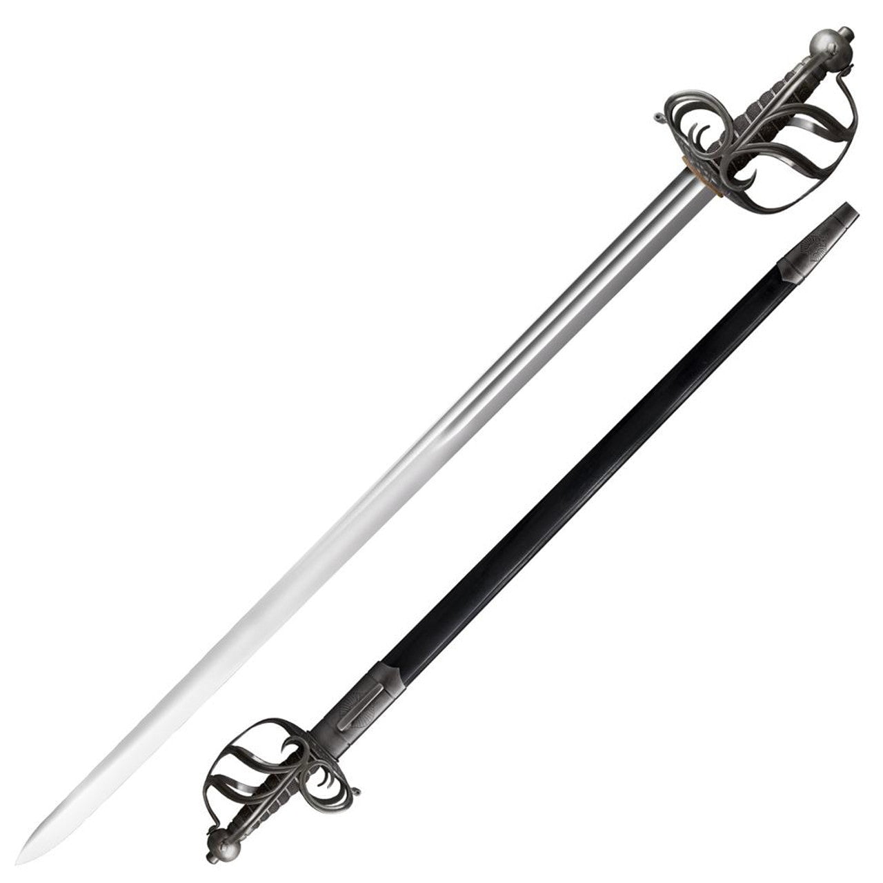 GUNMANSA COLD STEEL ENGLISH BACK SWORD 32'' CARBON STEEL BLADE , BLACK LEATHER SCABBARD
