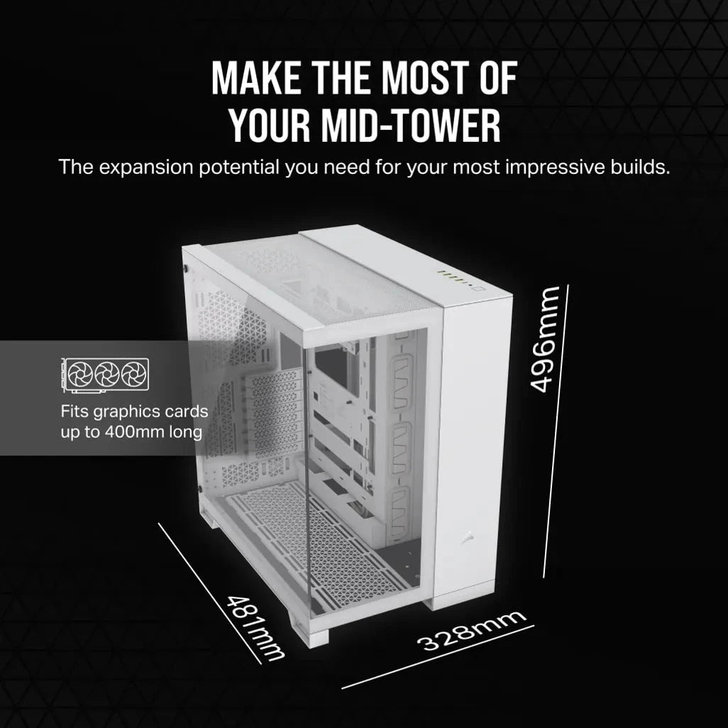 GUNMANSA Corsair 6500X, Midi Tower, PC, White, ATX, Plastic, Steel, Tempered glass, 19 cm