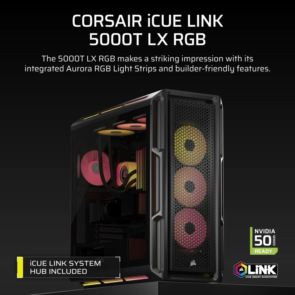 GUNMANSA Corsair iCUE LINK 5000T LX RGB Mid-Tower PC Case; Black
